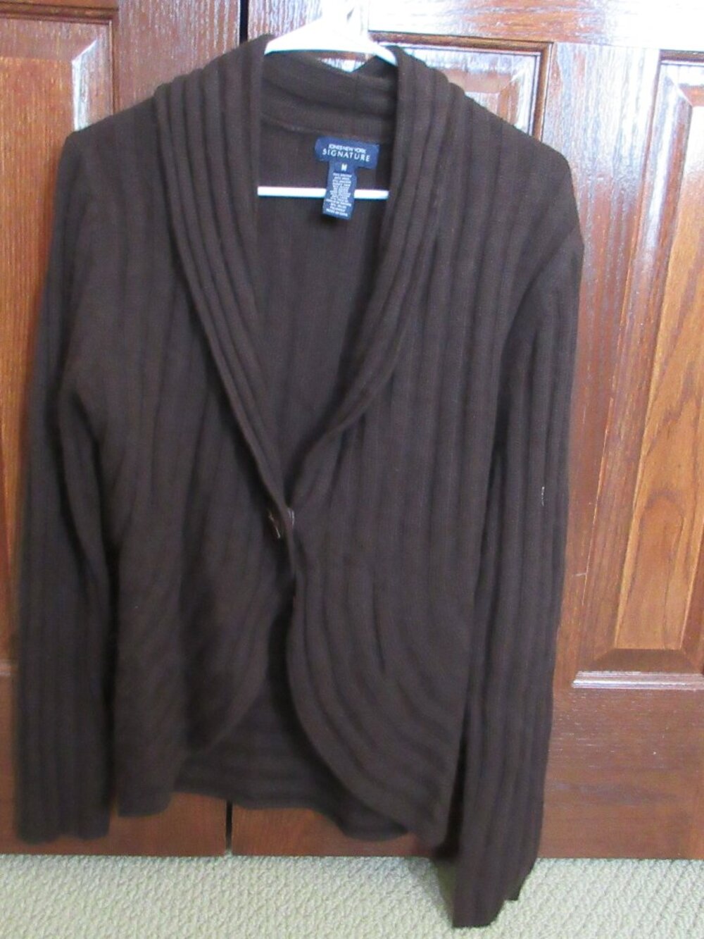 NWT Jones Signature Brown Angora and Wool Blend one Button sweater